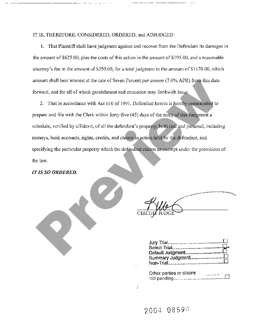 Get A12 Judgment on Complaint in Unlawful Detainer and for Damages Preview A12 Judgment on Complaint in Unlawful Detainer and for Damages