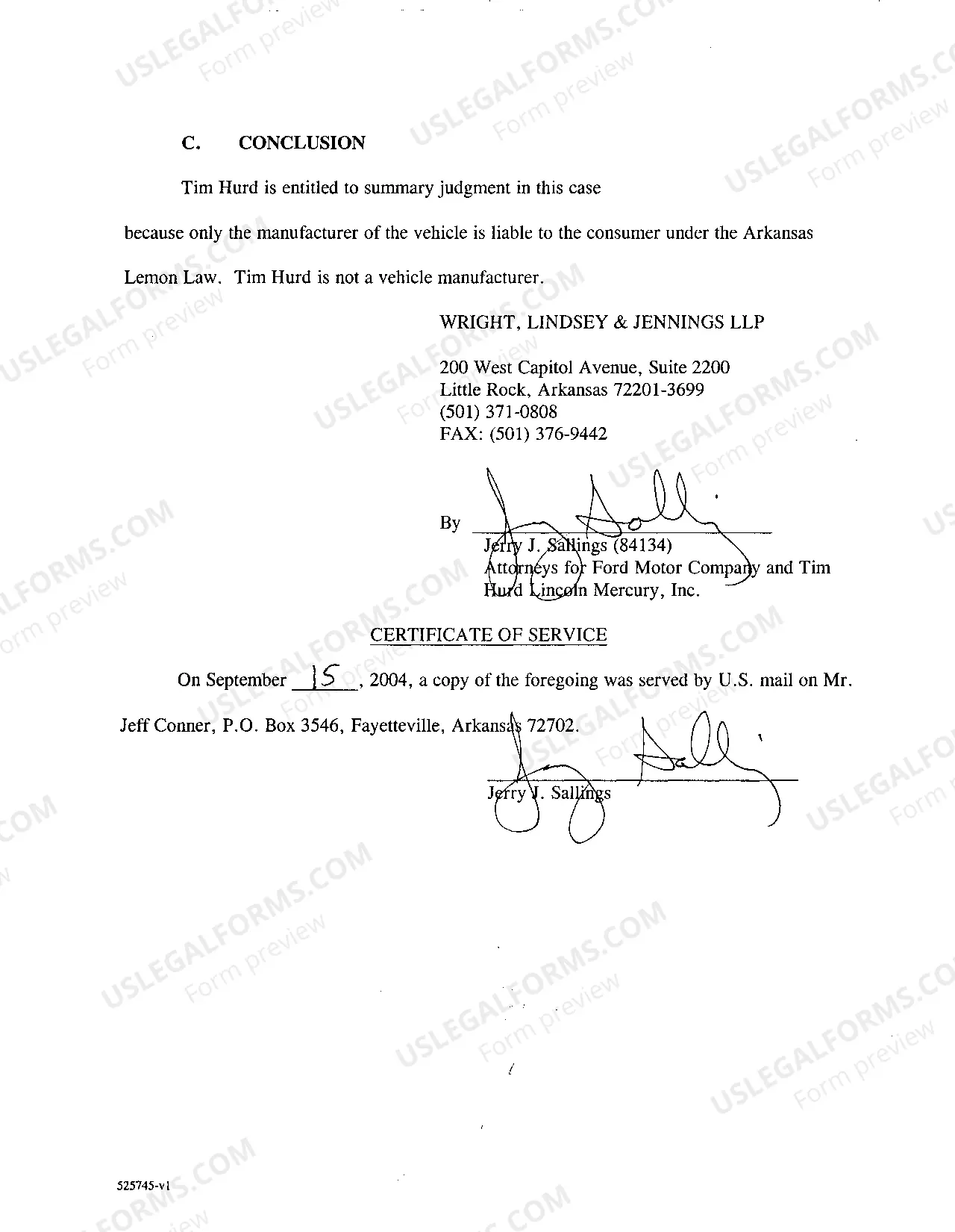 Preview A19 Tim Hurd Lincoln Mercury Inc.'s Brief in Support of Motion for Summary Judgment