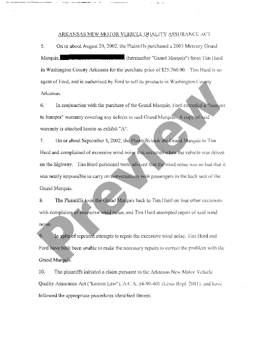 Preview A20 Second Amended Complaint for Violation of Arkansas Lemon Law