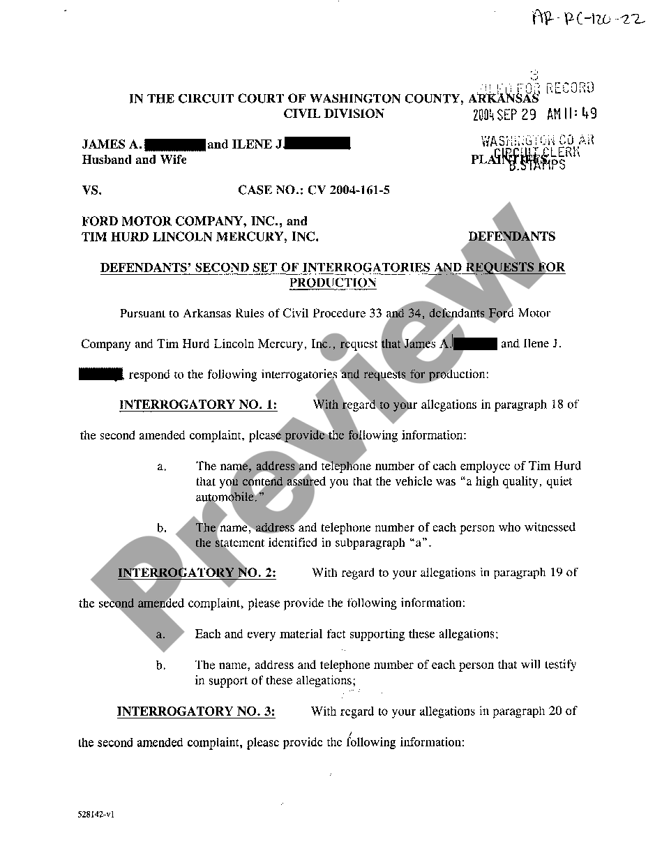 Arkansas Defendant's Second Set of Interrogatories and Requests for ...