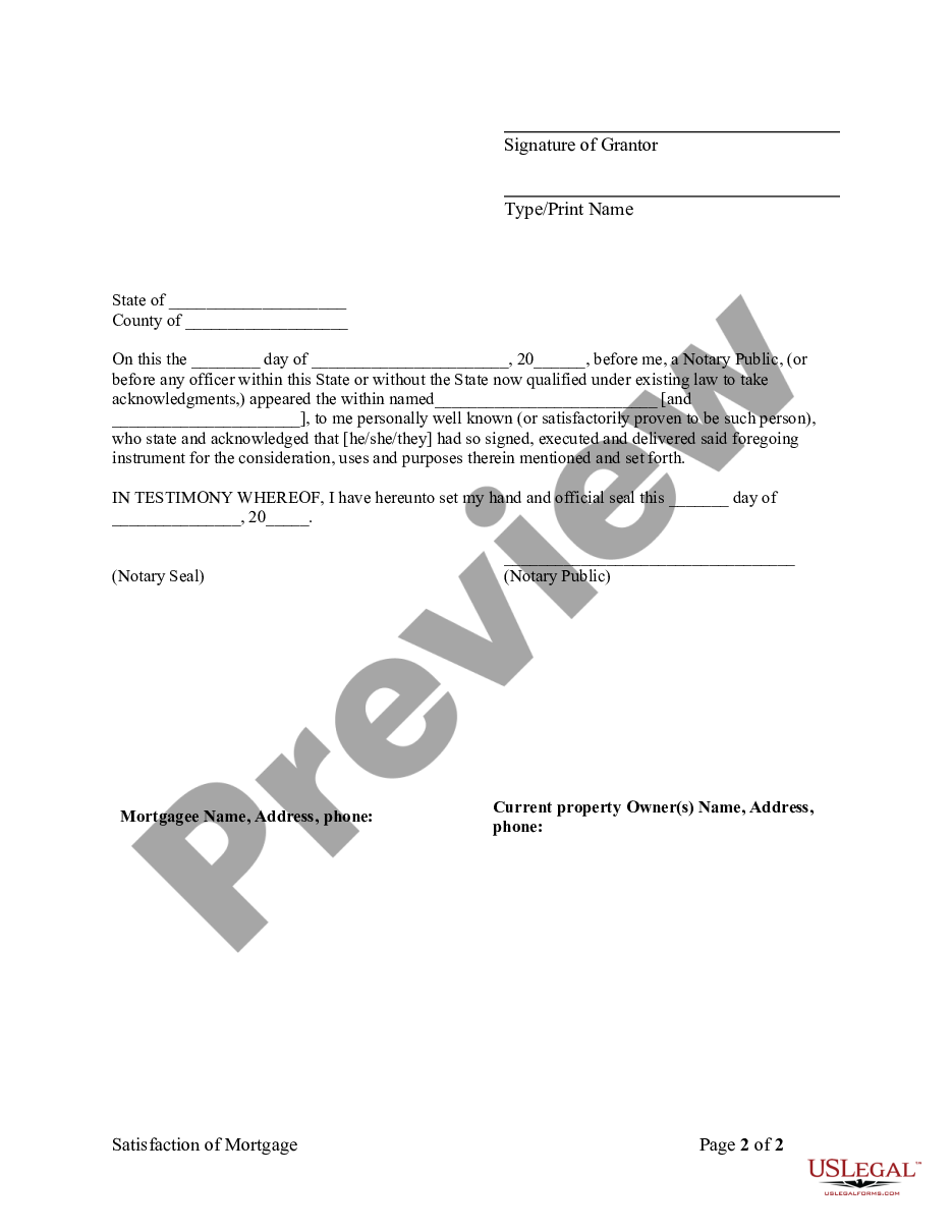 page 1 Satisfaction, Release or Cancellation of Mortgage by Individual preview