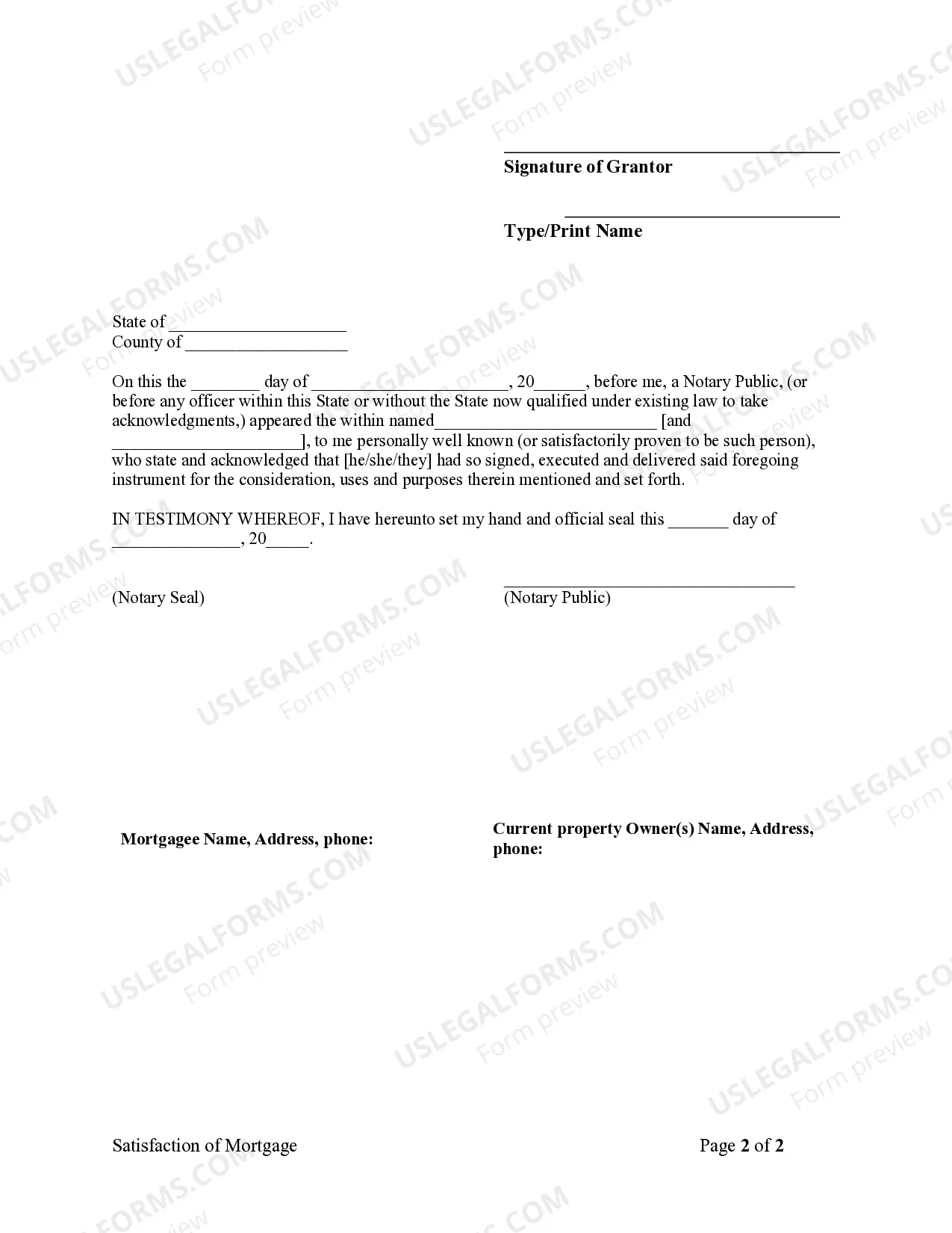 Preview Satisfaction, Release or Cancellation of Mortgage by Individual