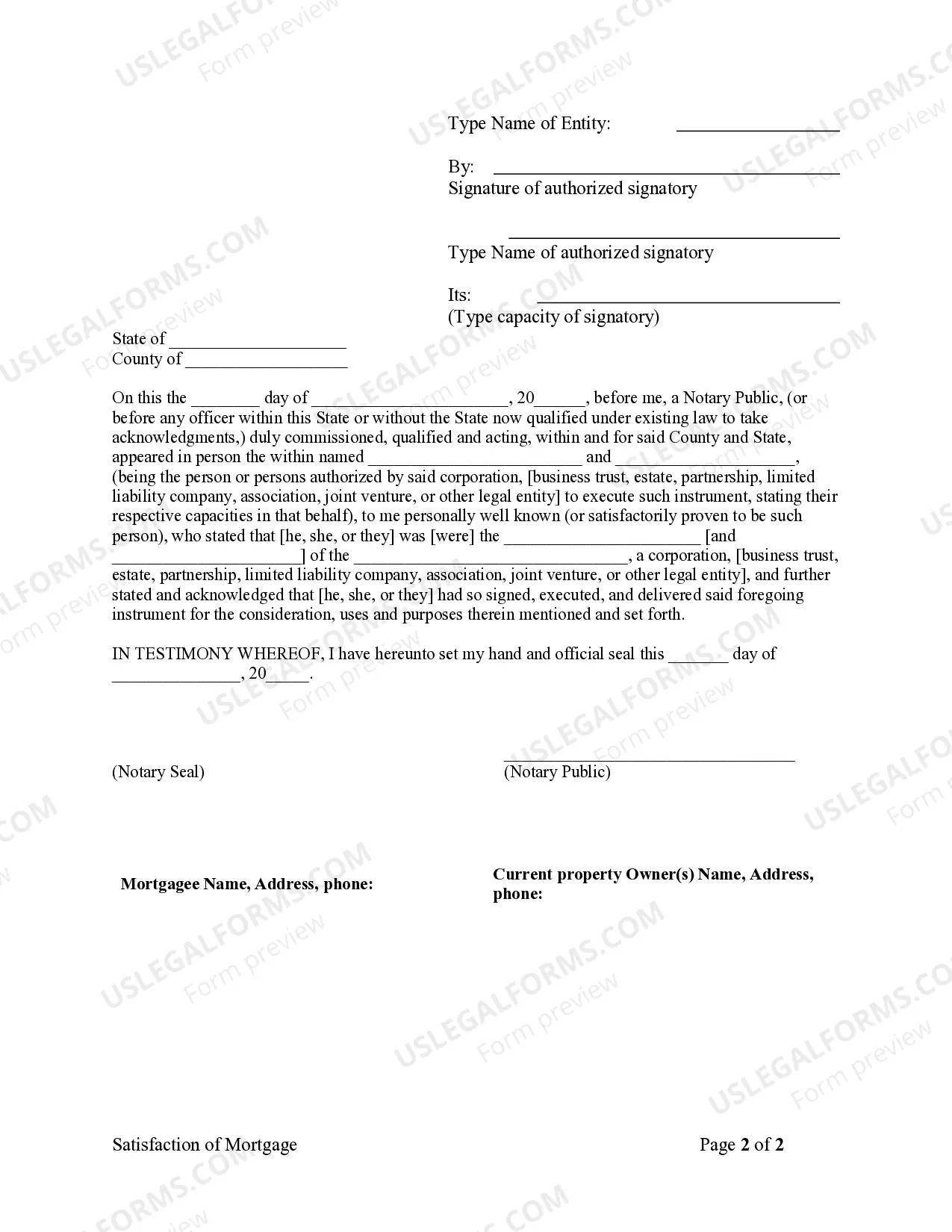 Preview Satisfaction, Release or Cancellation of Mortgage by Corporation