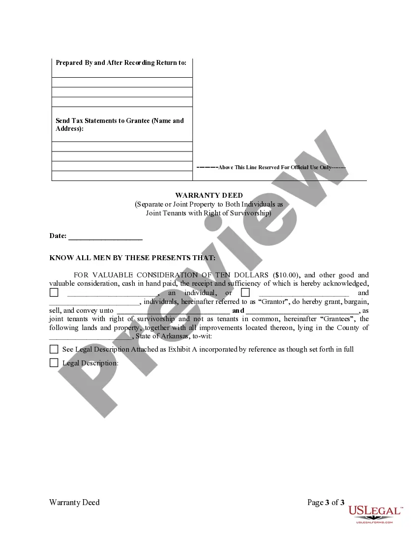 Get Warranty Deed for Separate or Joint Property to Joint Tenancy Preview Warranty Deed for Separate or Joint Property to Joint Tenancy