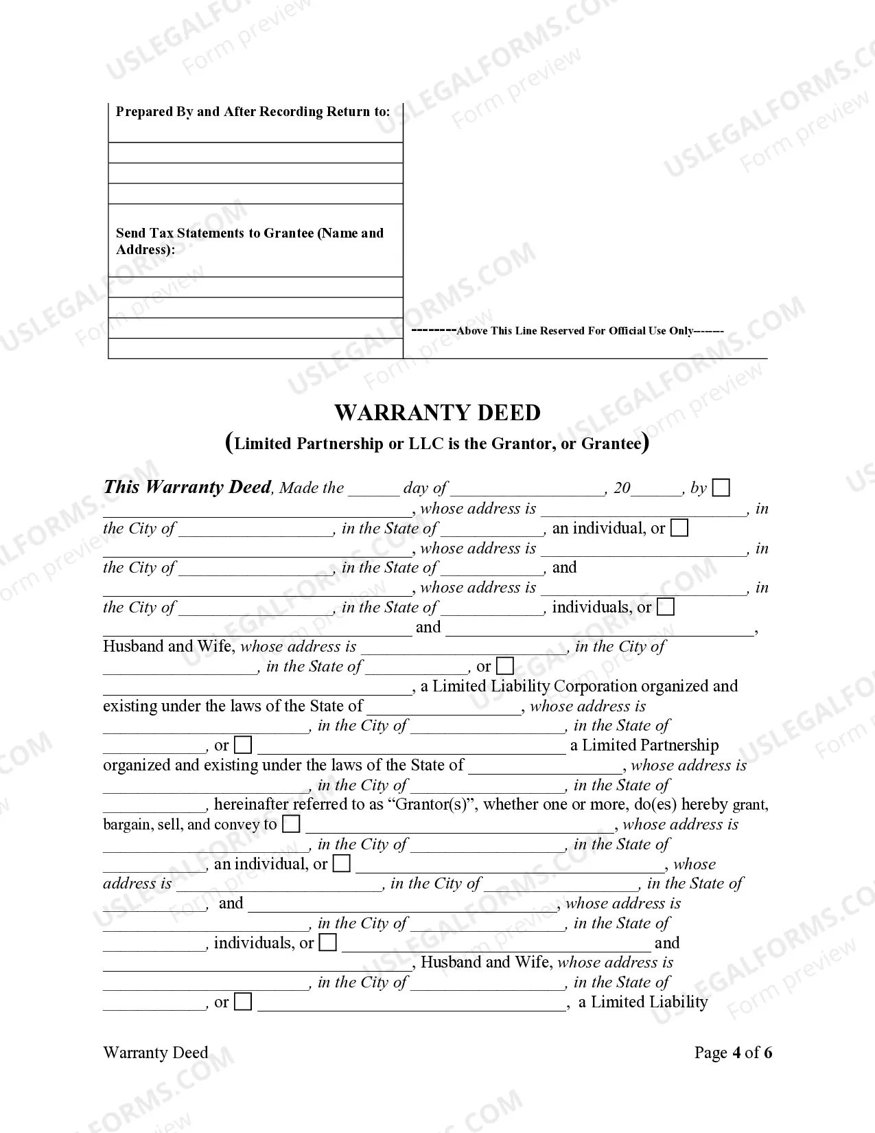 Preview Warranty Deed from Limited Partnership or LLC is the Grantor, or Grantee