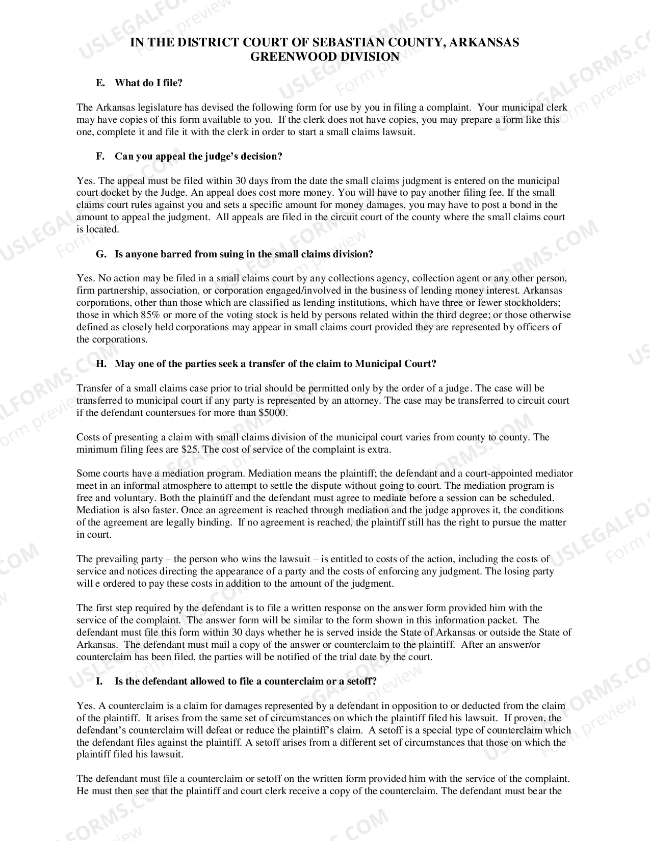 Preview Small Claims Information