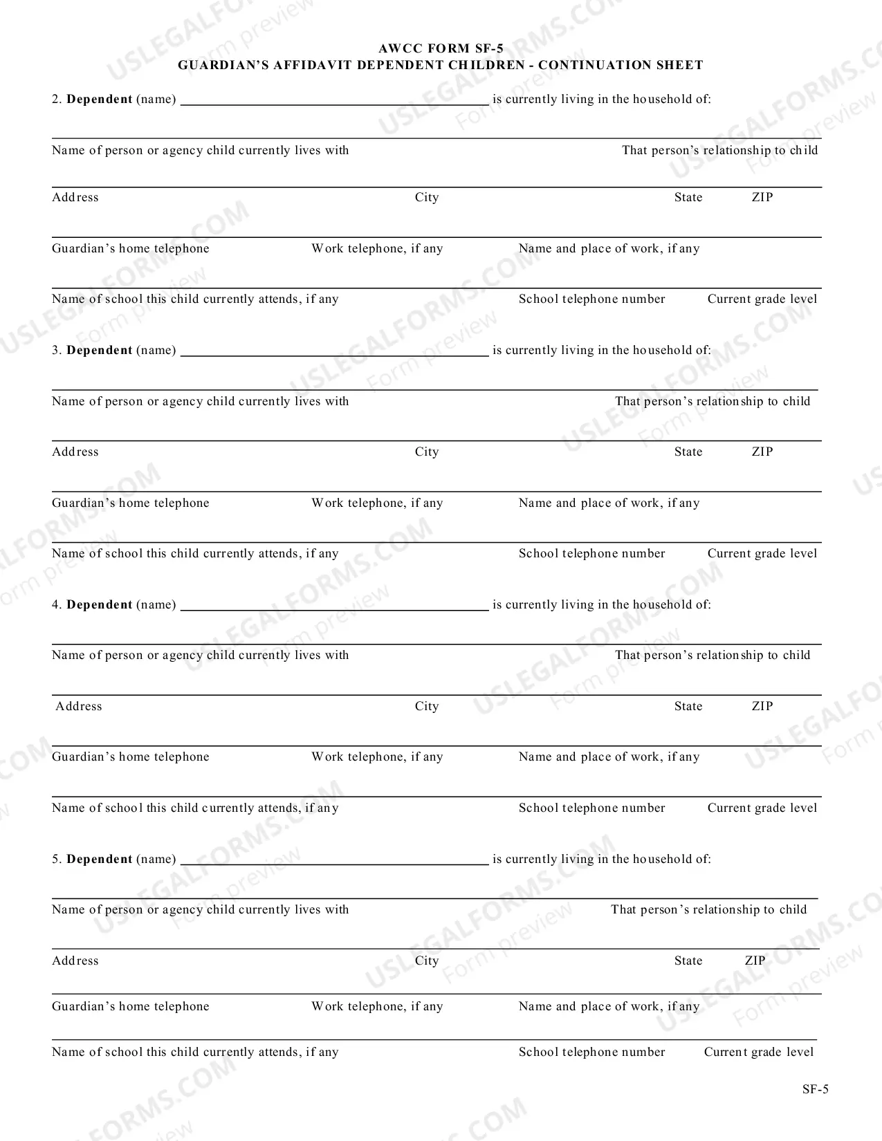 Preview Guardian's Affidavit - Dependent Child(ren)