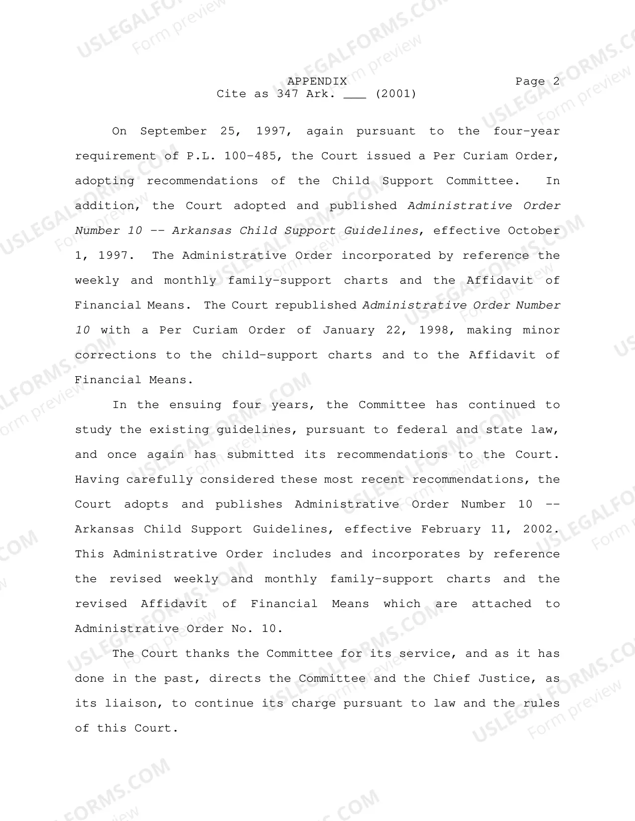 Preview In Re: Administrative Order No. 10 - Arkansas Child Support Guidelines. SUPPLEMENTAL ORDER.