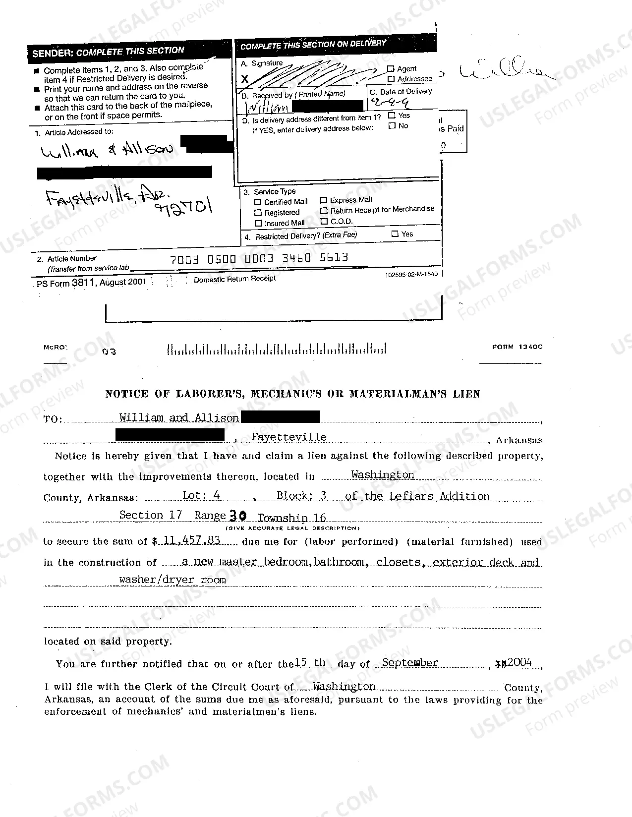 Preview Laborer's Mechanic's Or Materialman's Lien