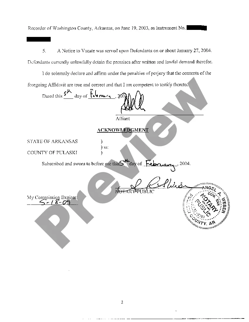 Preview A03 Affidavit In Support of Complaint In Unlawful Detainer