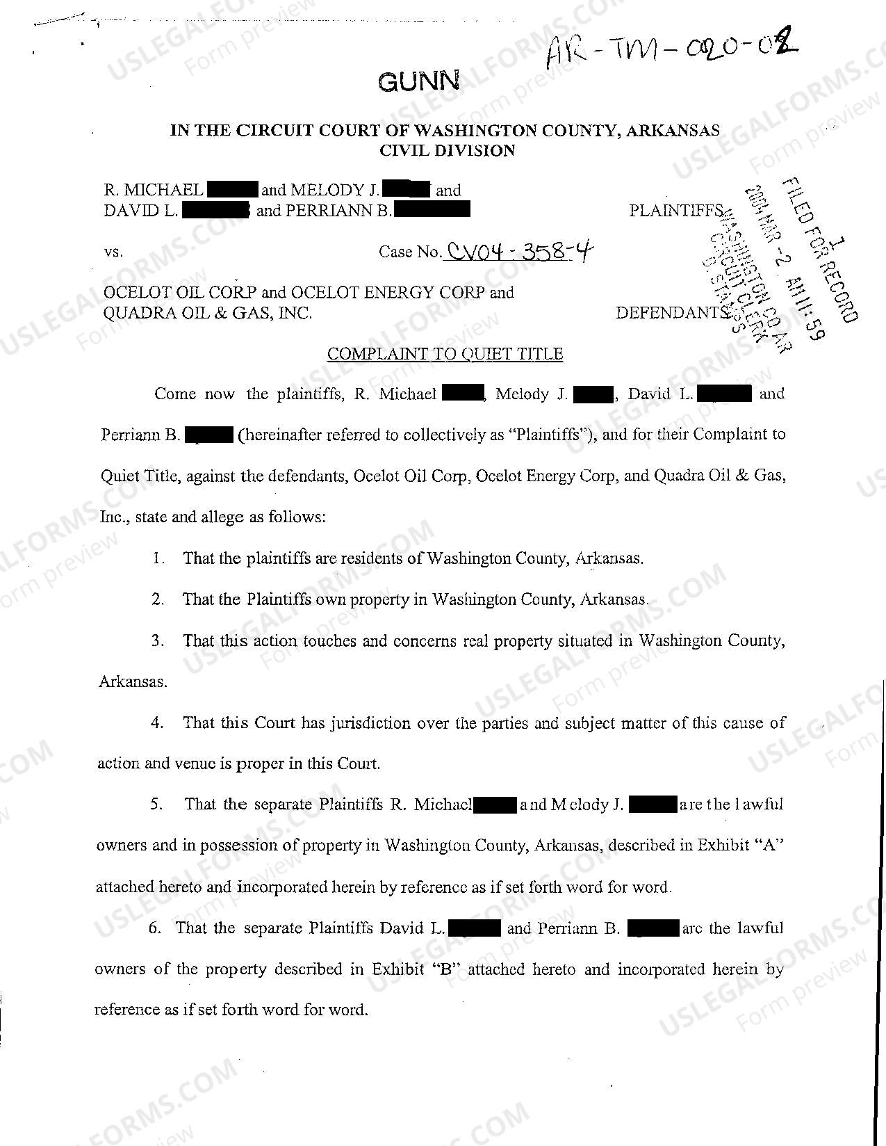 Arkansas Complaint To Quiet Title Quiet Title Arkansas US Legal Forms