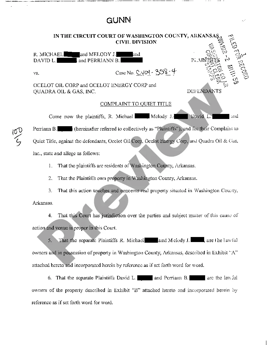 Preview A02 Complaint To Quiet Title