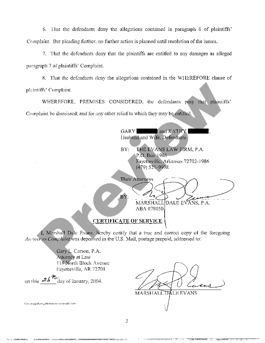 Preview A04 Answer To Complaint for Quiet Title and Injunction