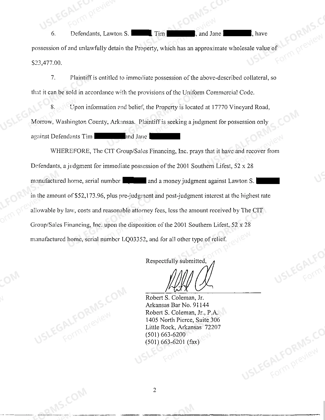 Preview A02 Complaint For Replevin