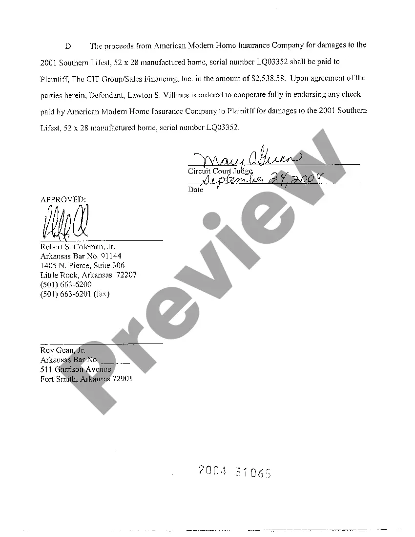 Preview A14 Consent Judgment on Complaint for Replevin