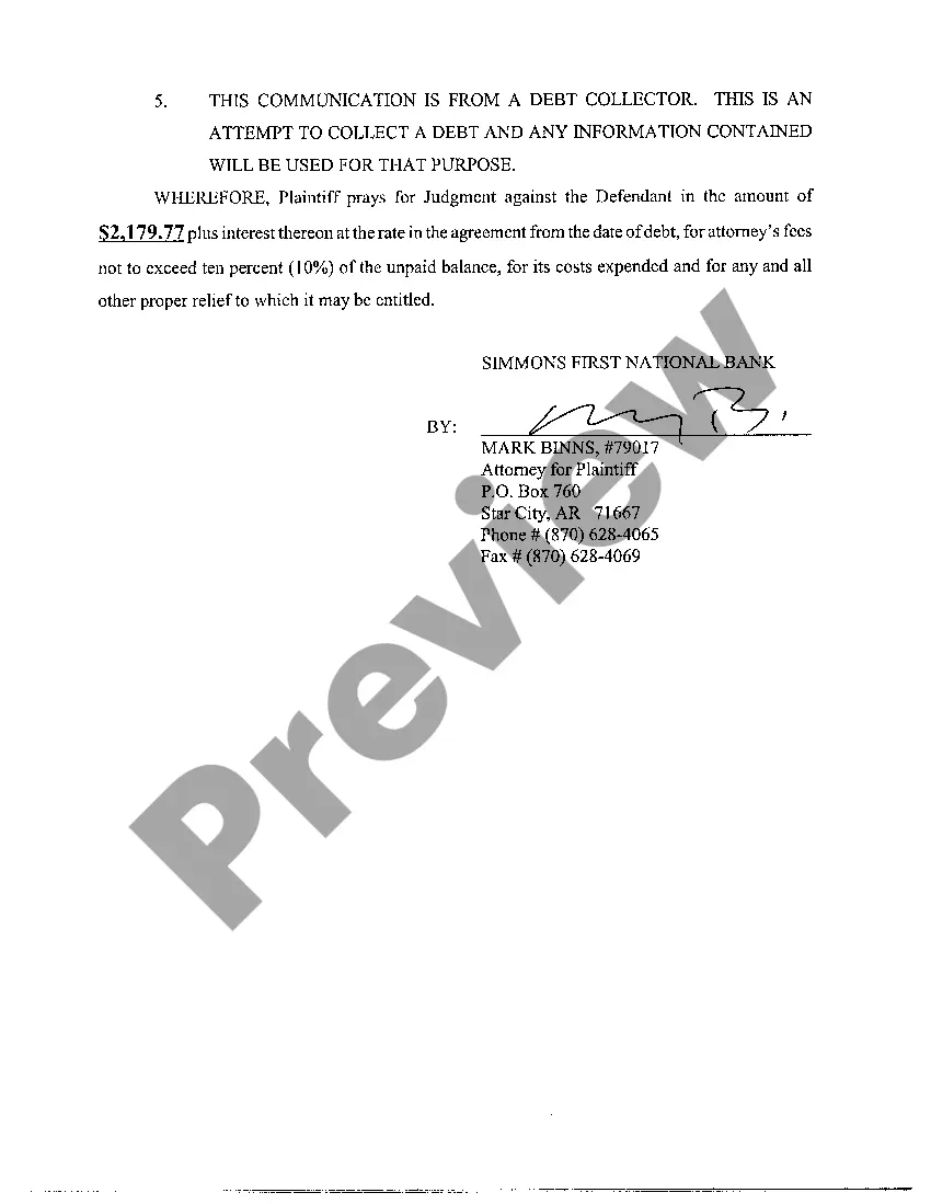 Preview A02 Complaint for Collection of Debt