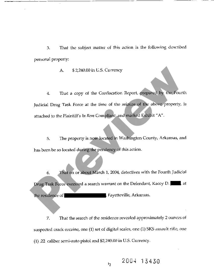 Preview A05 Default Judgment on Complaint for Forfeiture of Seized Property