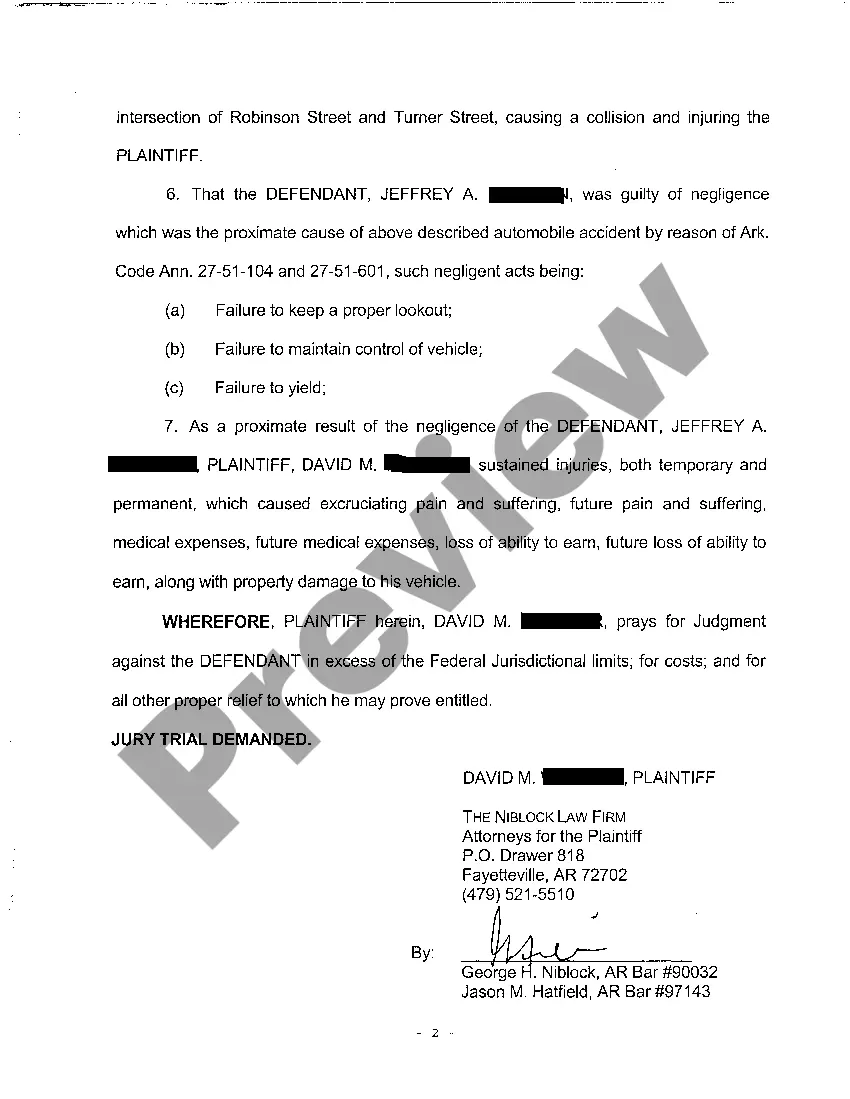 Preview A02 Complaint for Motor Vehicle Negligence