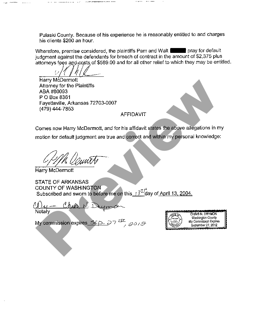 Arkansas Civil Actions Breach Of Contract Sample Case 4 With Example