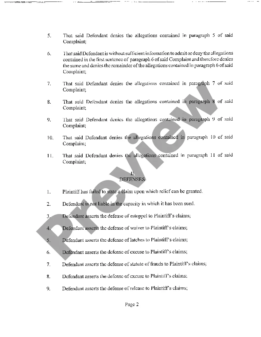 Preview A04 Defendants' Original Response (Answer) to Complaint for Product Liability