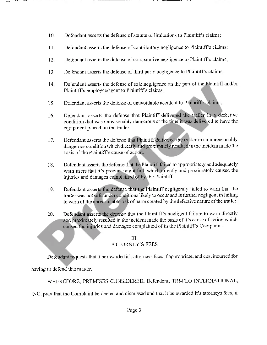 Preview A04 Defendants' Original Response (Answer) to Complaint for Product Liability