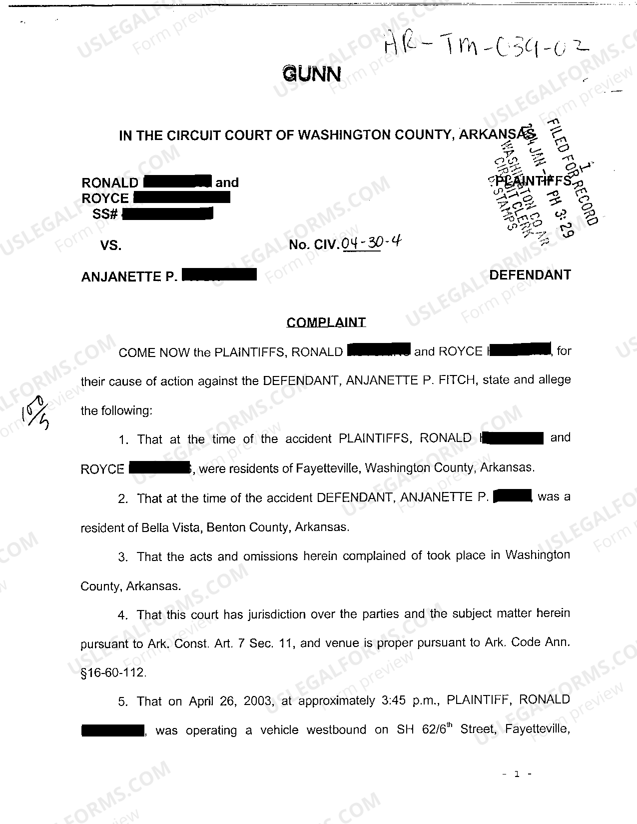 Auto Liability Negligence Complaint Form In Arkansas Form US Legal Forms