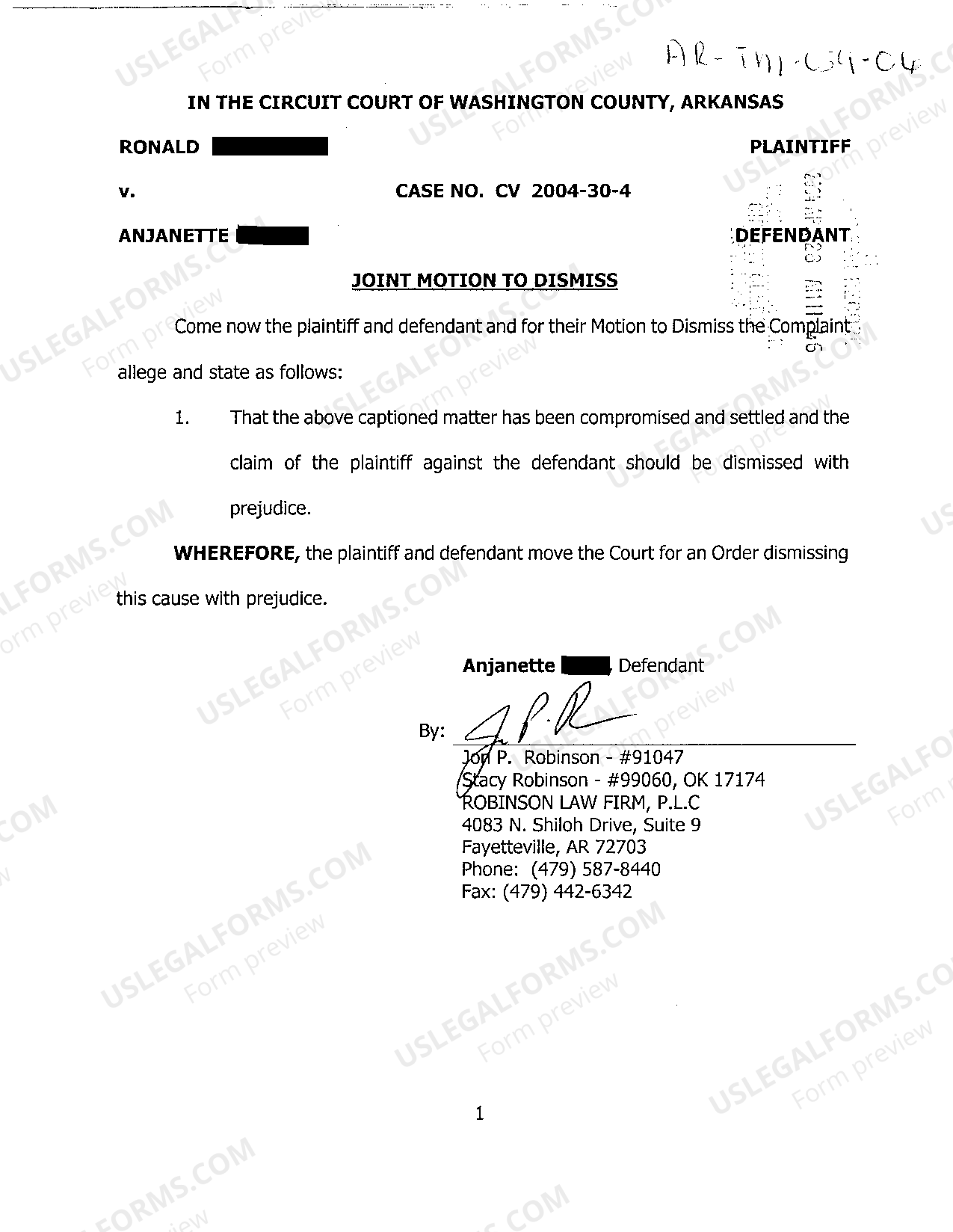 Arkansas Joint Motion To Dismiss | US Legal Forms