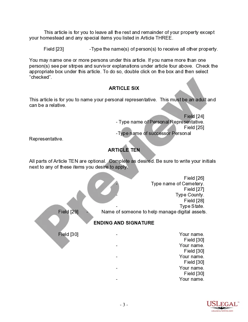 Preview Last Will and Testament for Single Person with No Children