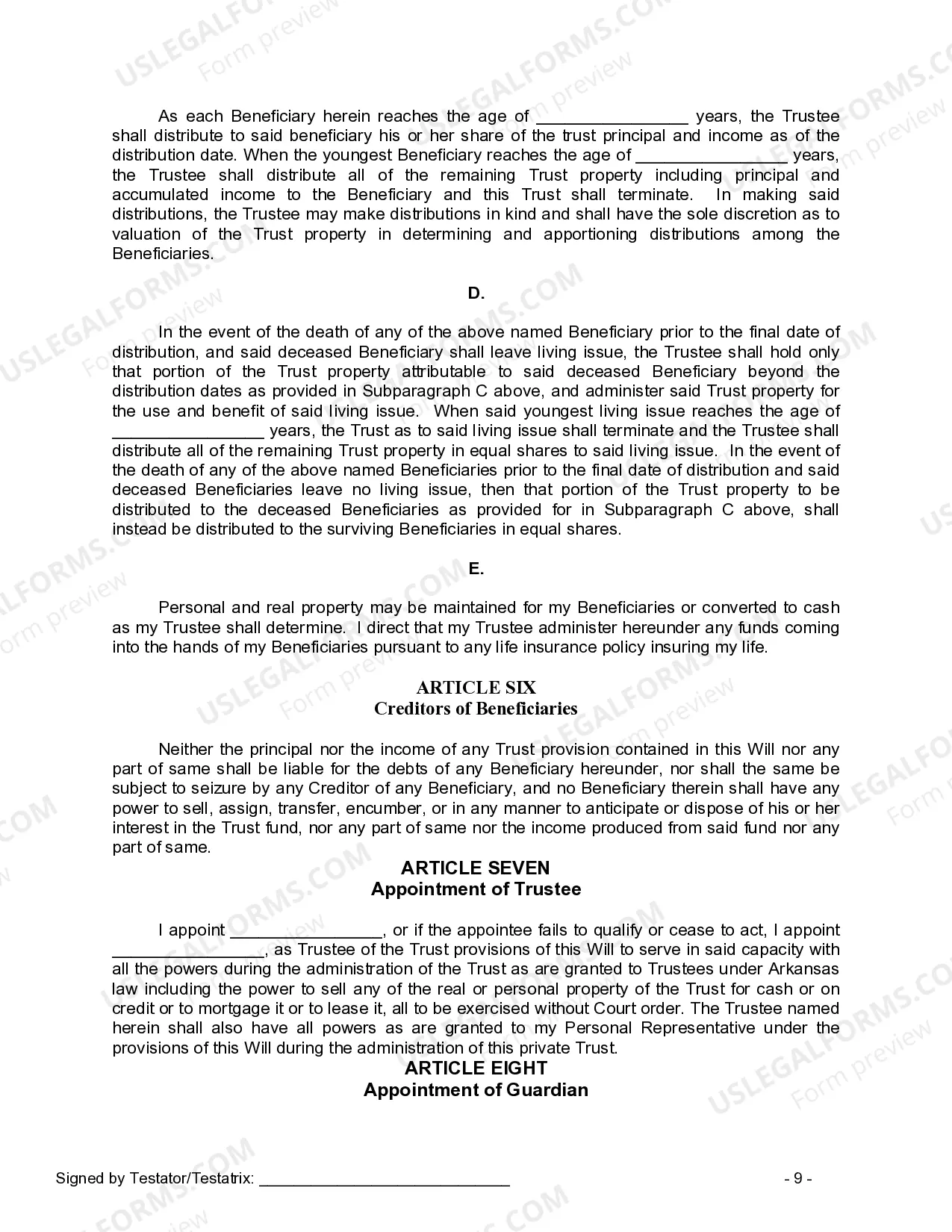 Preview Last Will and Testament for a Single Person with Minor Children