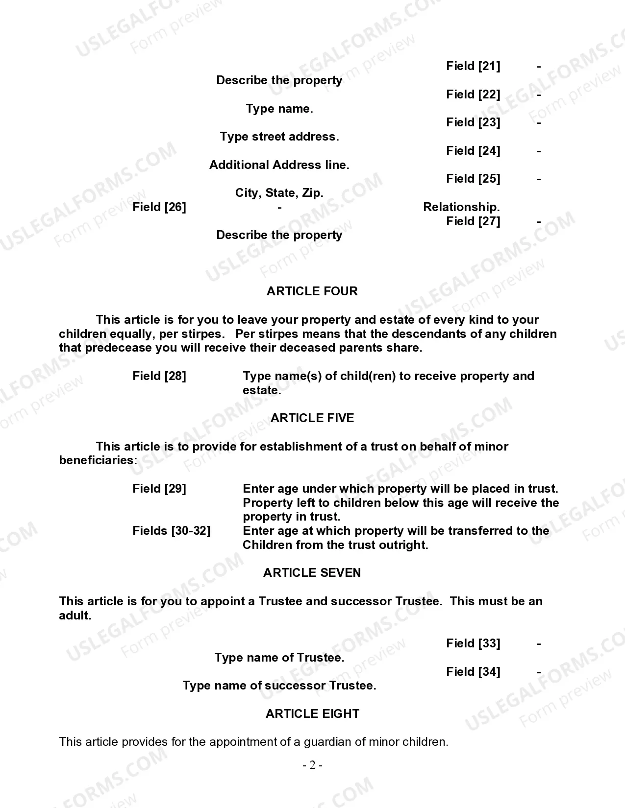 Preview Last Will and Testament for a Single Person with Minor Children