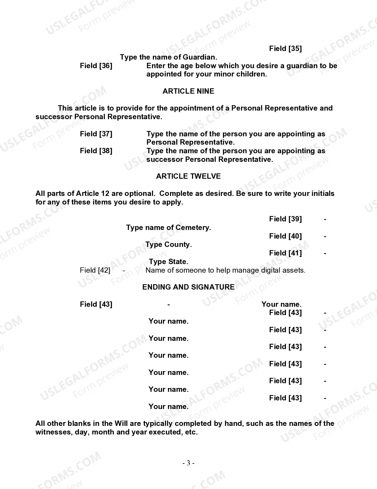 Preview Last Will and Testament for a Single Person with Minor Children