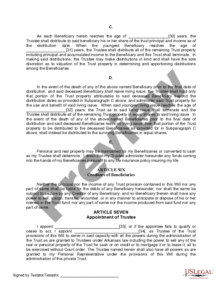 Preview Last Will and Testament for Single Person with Adult and Minor Children