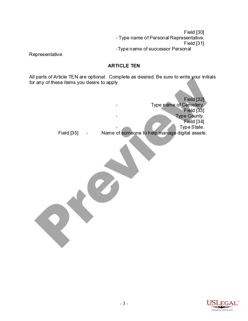 Preview Last Will and Testament for Single Person with Adult Children