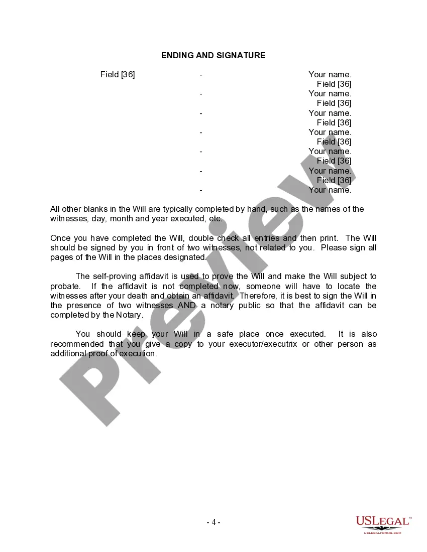 Preview Last Will and Testament for Single Person with Adult Children