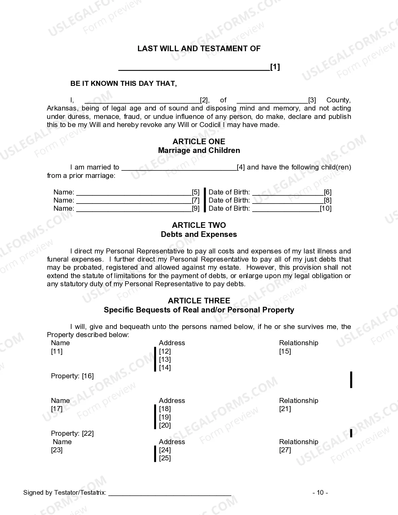Preview Last Will and Testament for Married person with Minor Children from Prior Marriage