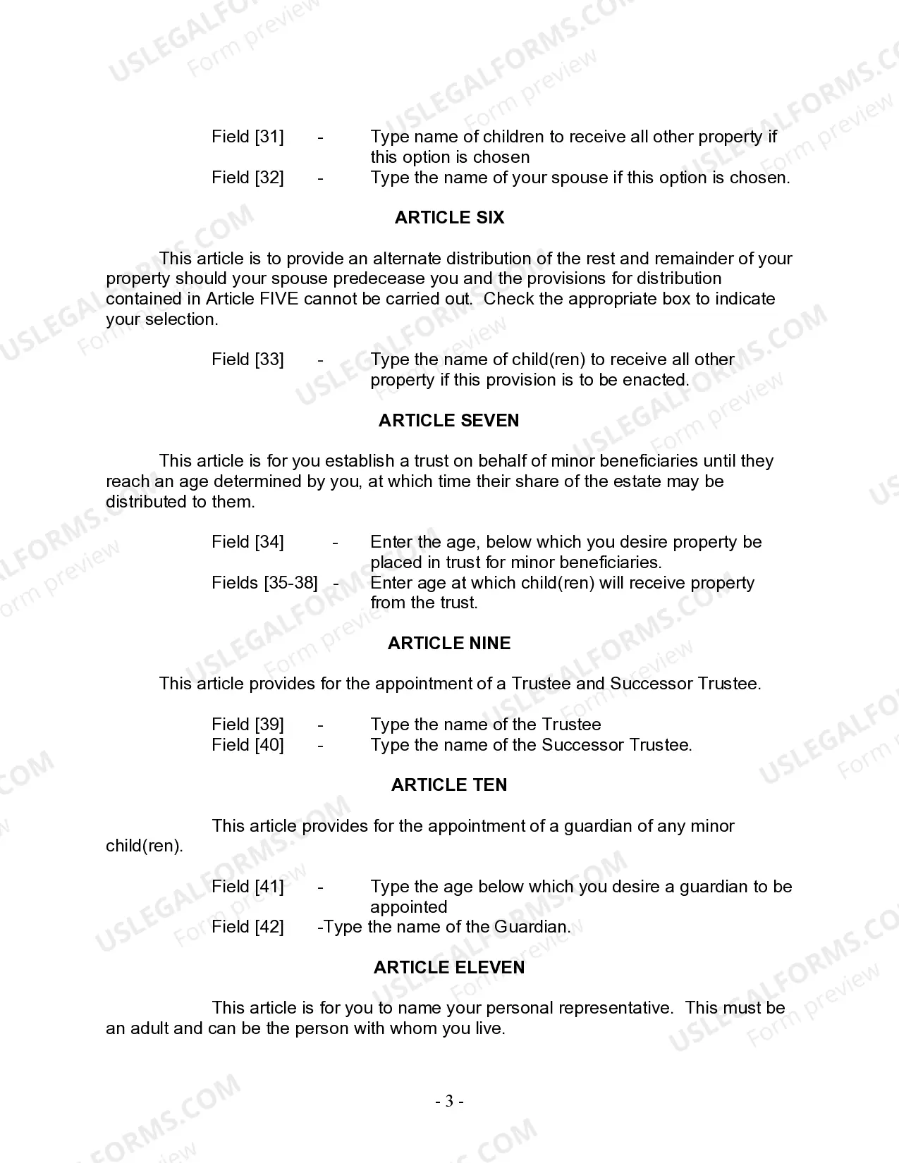 Preview Last Will and Testament for Married person with Minor Children from Prior Marriage