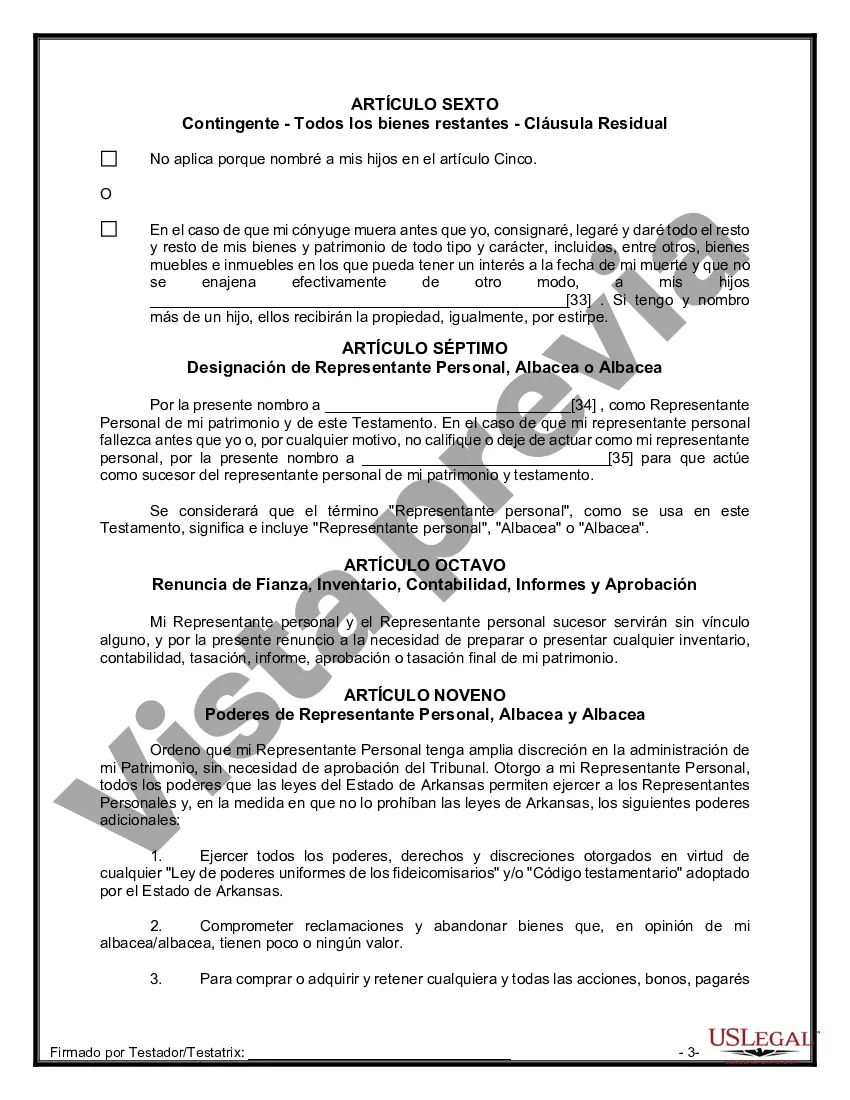 Preview Formulario de última voluntad y testamento legal para una persona casada con hijos adultos de un matrimonio anterior