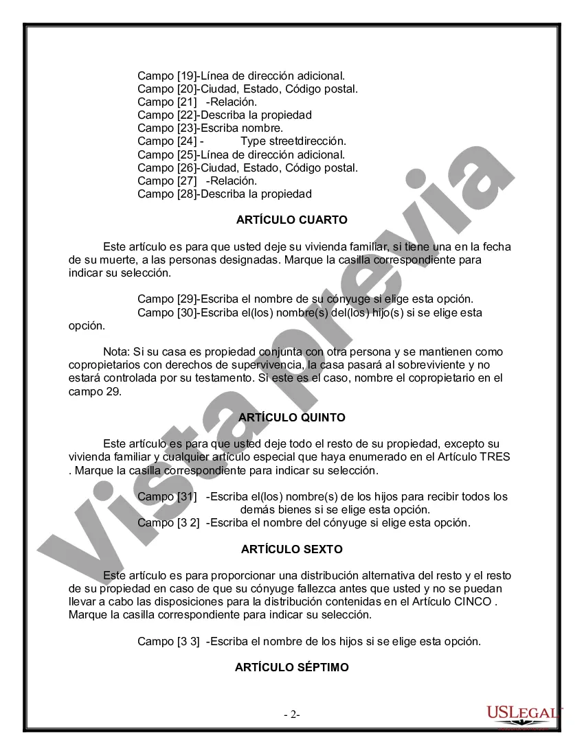 Preview Formulario de última voluntad y testamento legal para una persona casada con hijos adultos de un matrimonio anterior