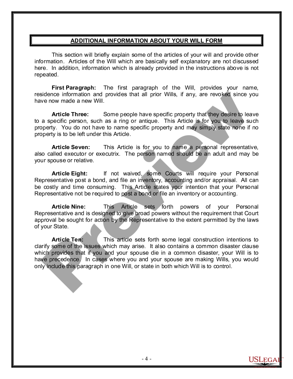 page 3 Legal Last Will and Testament Form for Married person with Adult Children from Prior Marriage preview