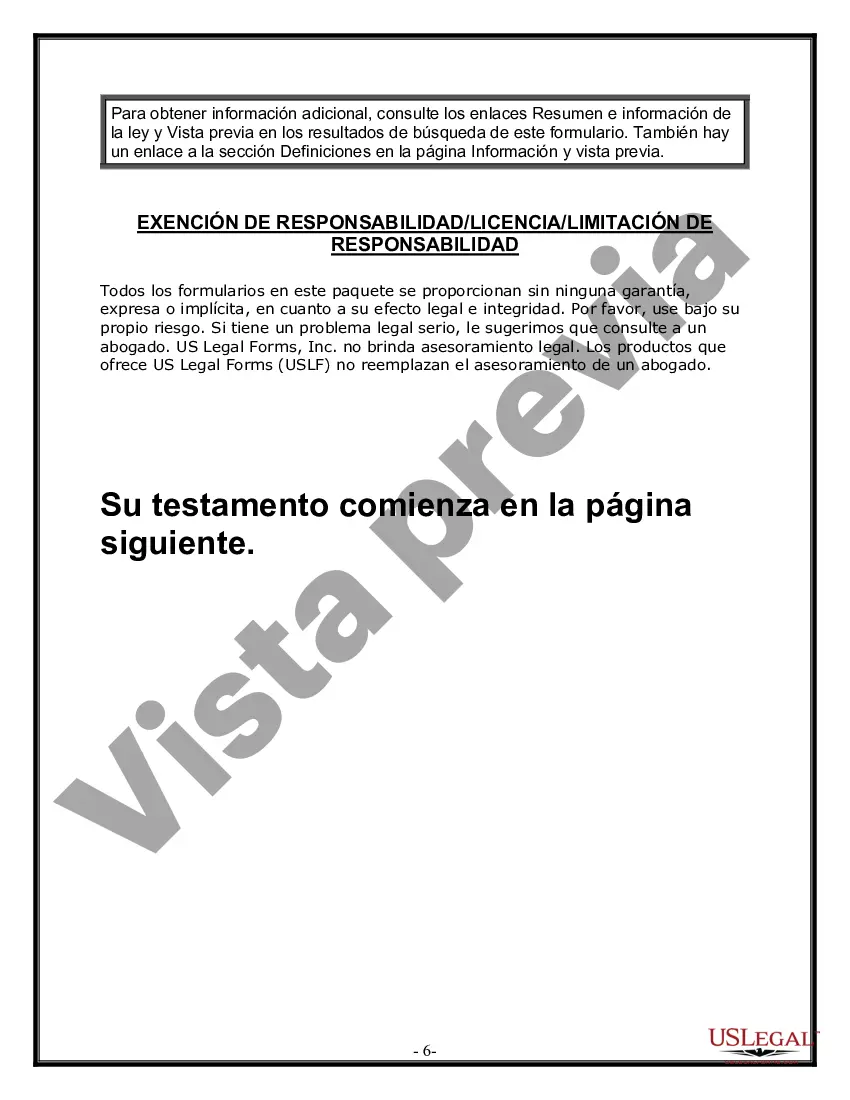 Preview Formulario de última voluntad y testamento legal para personas divorciadas que no se han vuelto a casar y no tienen hijos