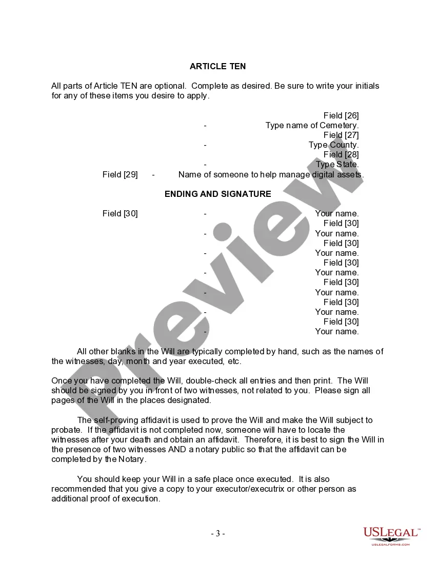 Preview Last Will and Testament for Divorced Person Not Remarried with No Children
