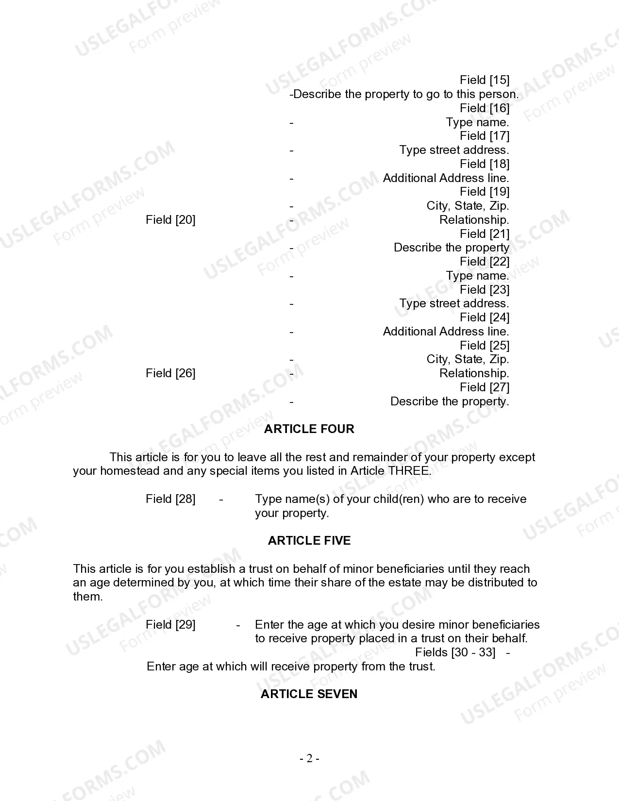 Preview Last Will and Testament for Divorced person not Remarried with Minor Children