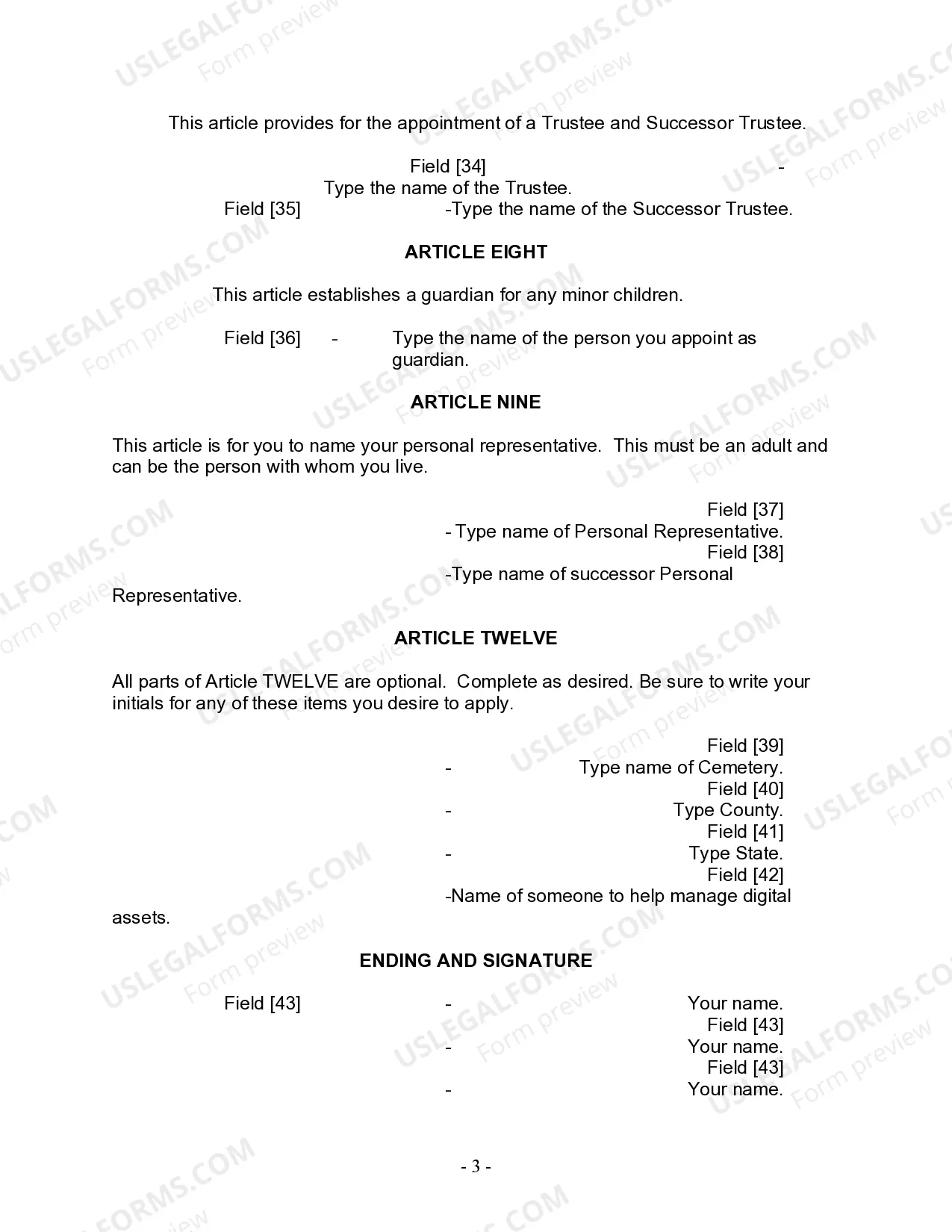 Preview Last Will and Testament for Divorced person not Remarried with Minor Children
