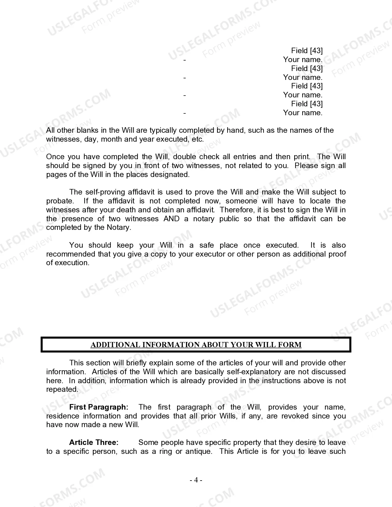 Preview Last Will and Testament for Divorced person not Remarried with Minor Children