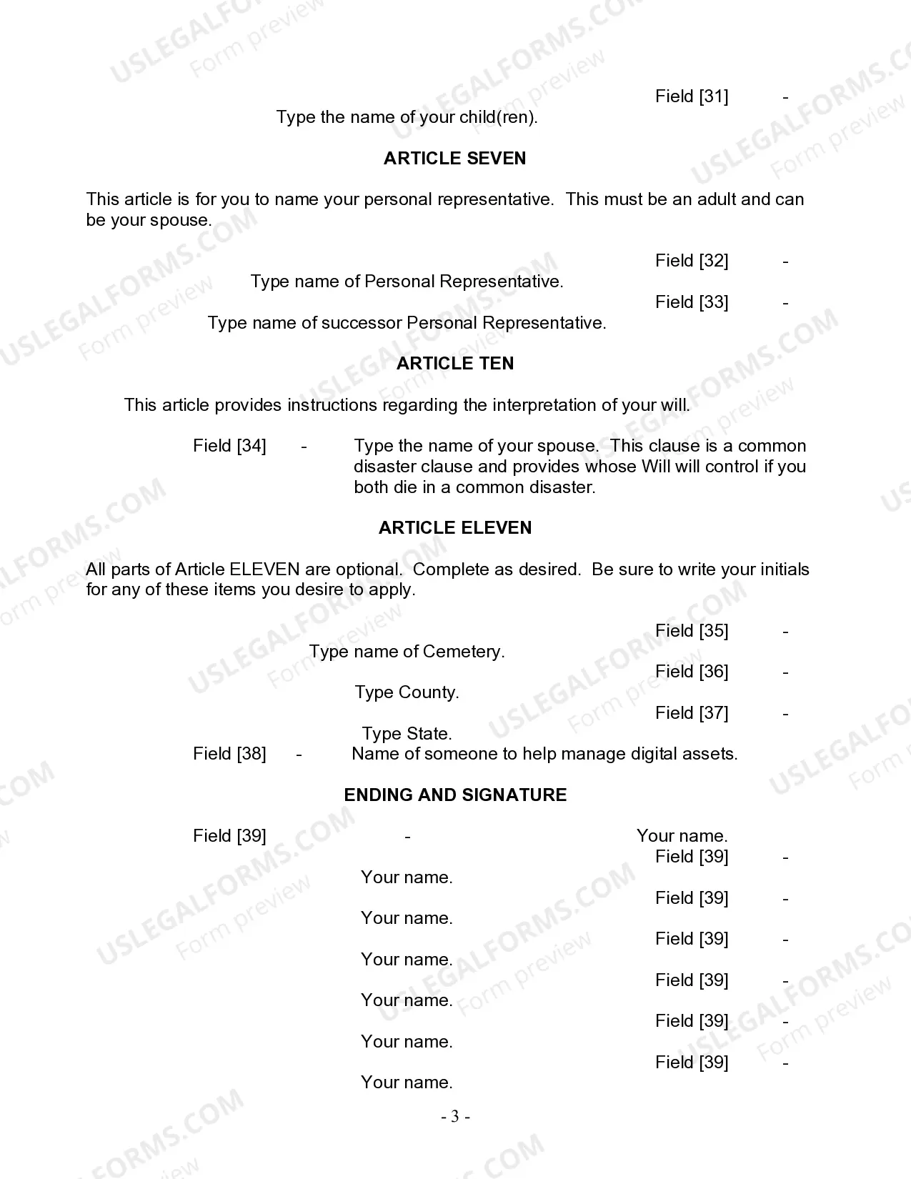 Preview Last Will and Testament for Married person with Adult Children