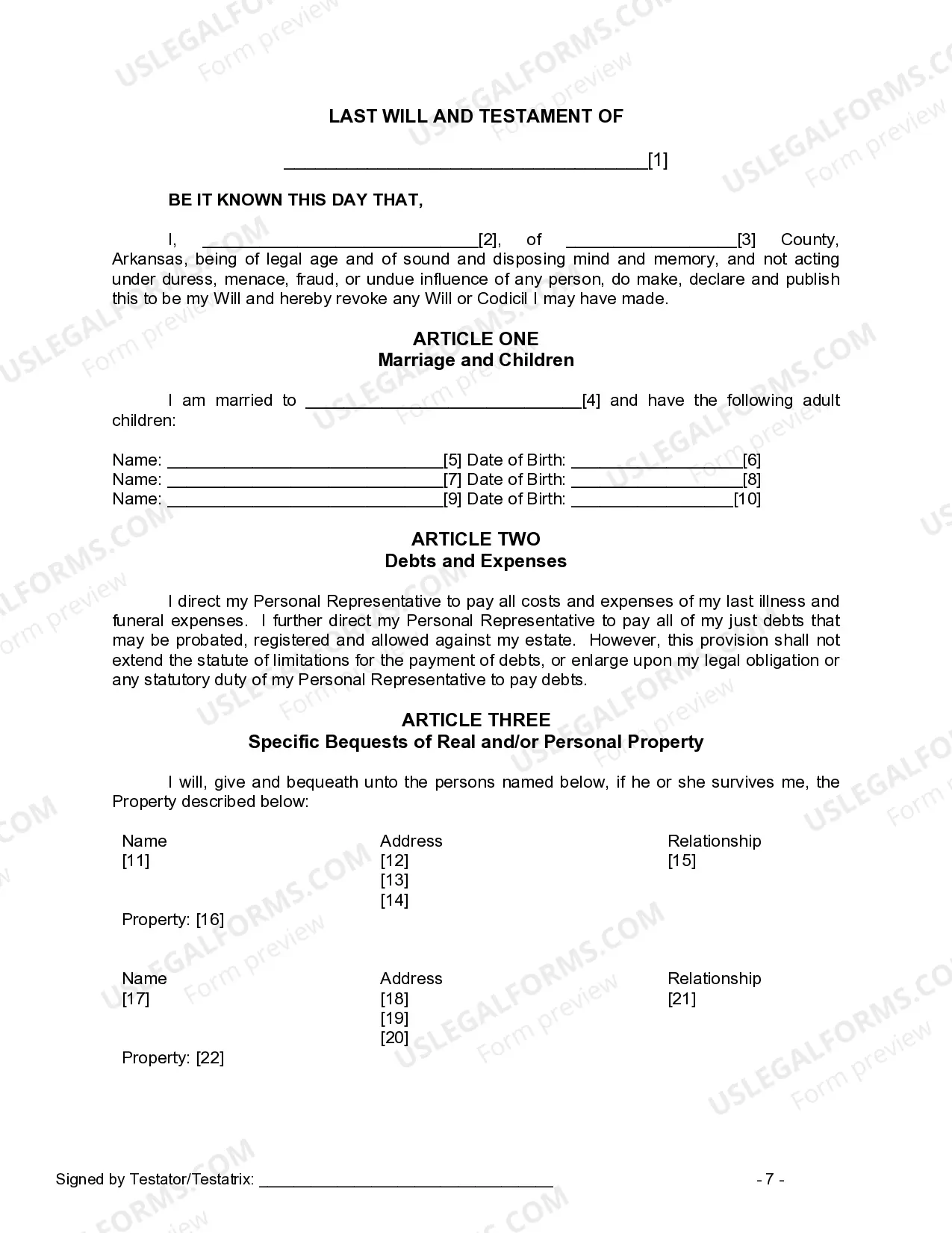 Preview Last Will and Testament for Married person with Adult Children
