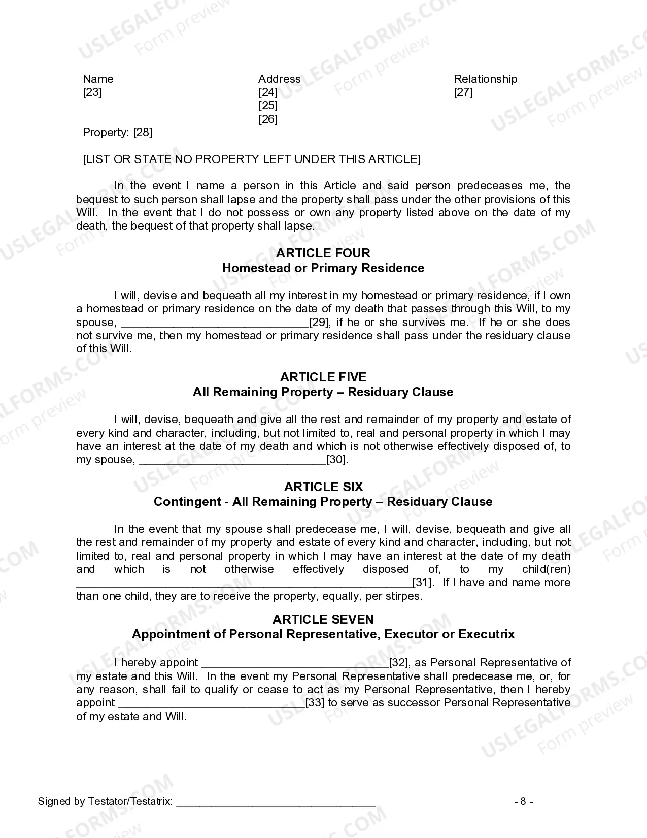 Preview Last Will and Testament for Married person with Adult Children