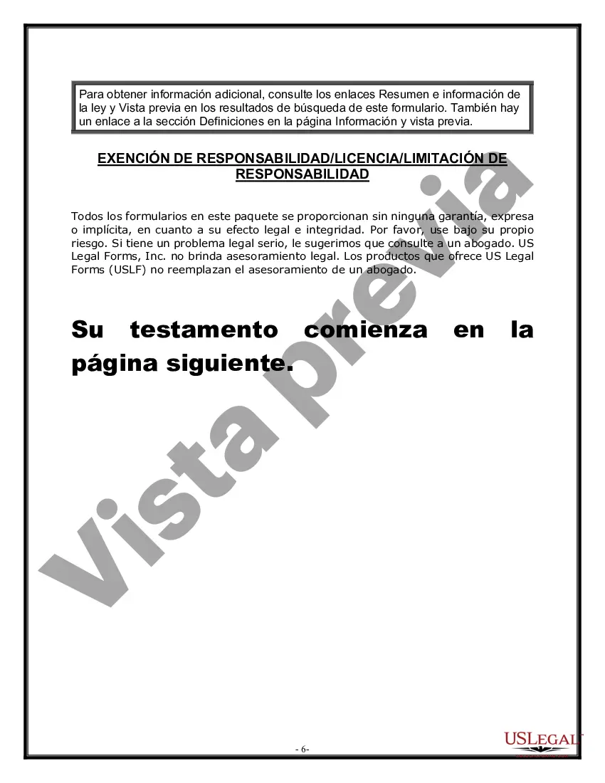 Preview Formulario de última voluntad y testamento legal para una persona casada sin hijos