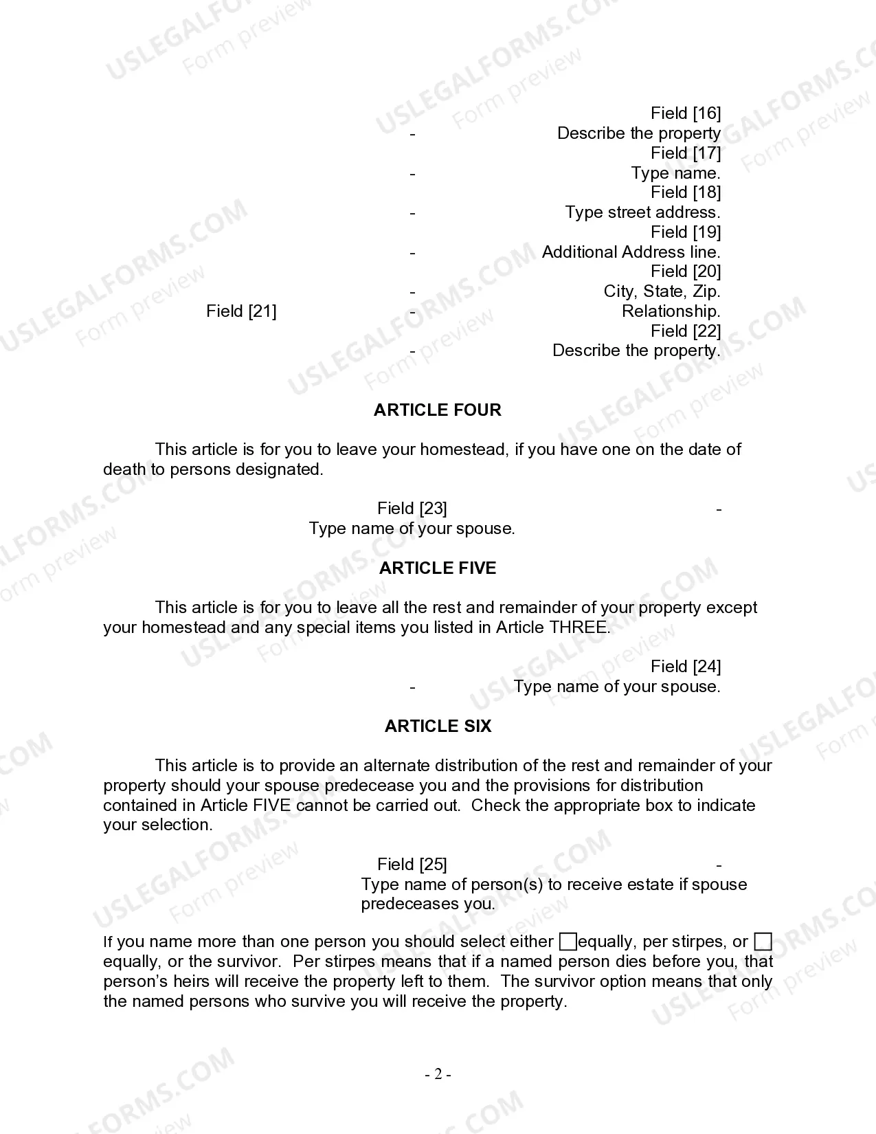 Preview Last Will and Testament for a Married Person with No Children