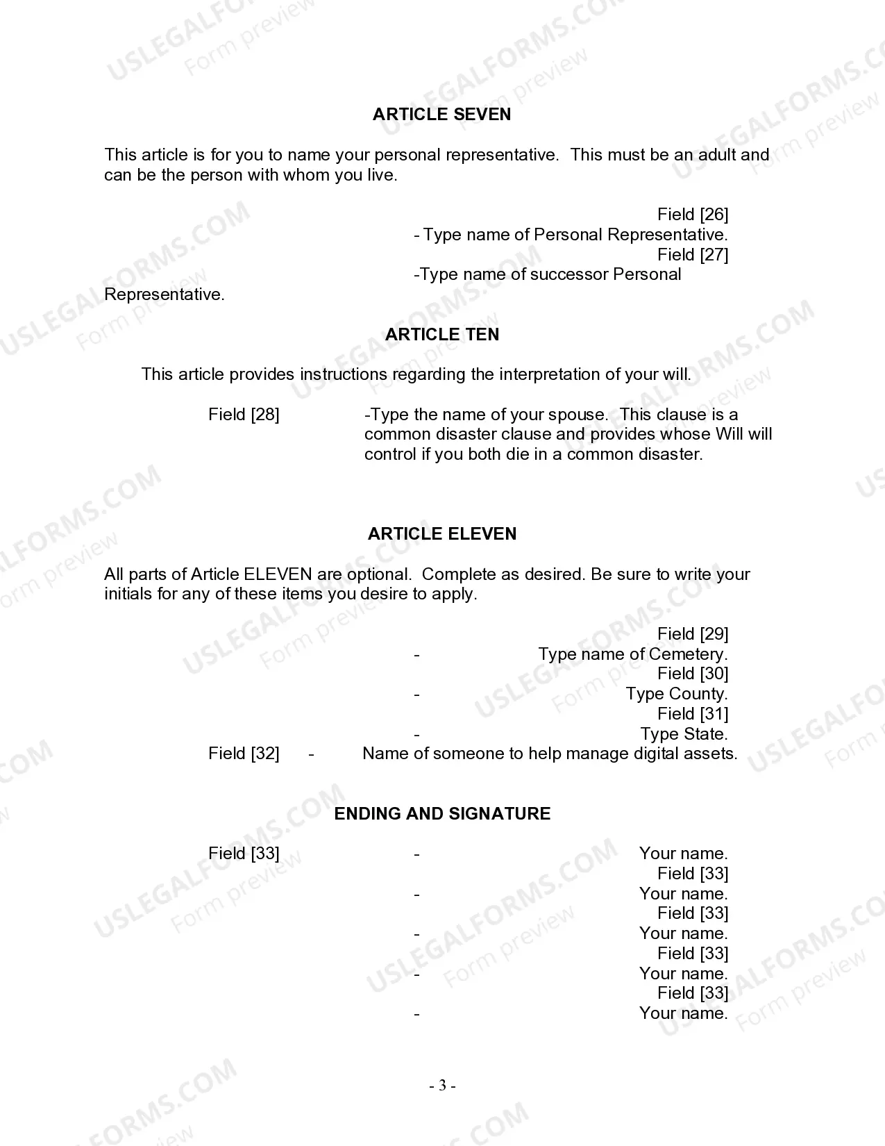 Preview Last Will and Testament for a Married Person with No Children